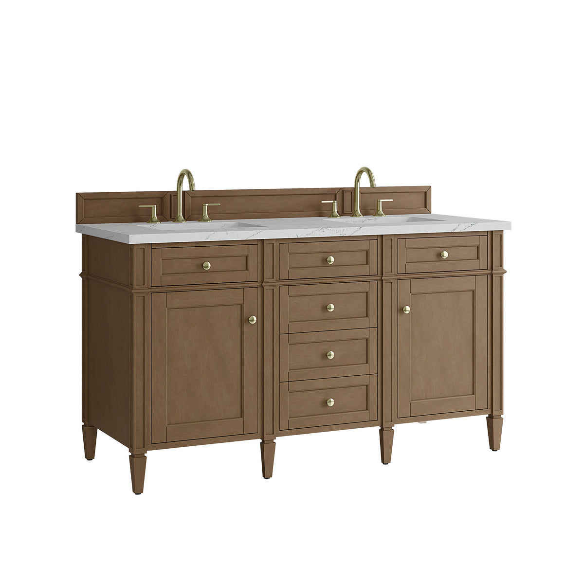 James Martin Vanities Brittany 60" Pecan Double Vanity With 3 CM Ethereal Noctis Silestone Top