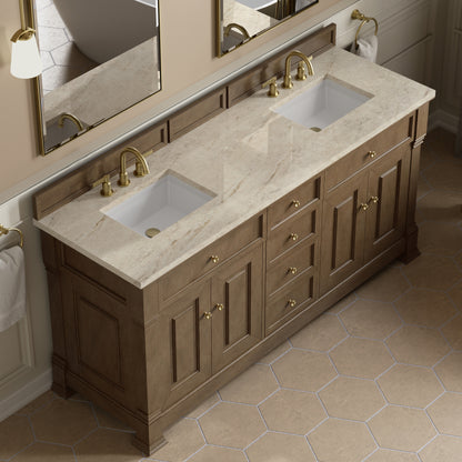 James Martin Vanities Brookfield 72" Pecan Double Vanity With 3 CM Tajnar Eclos Top