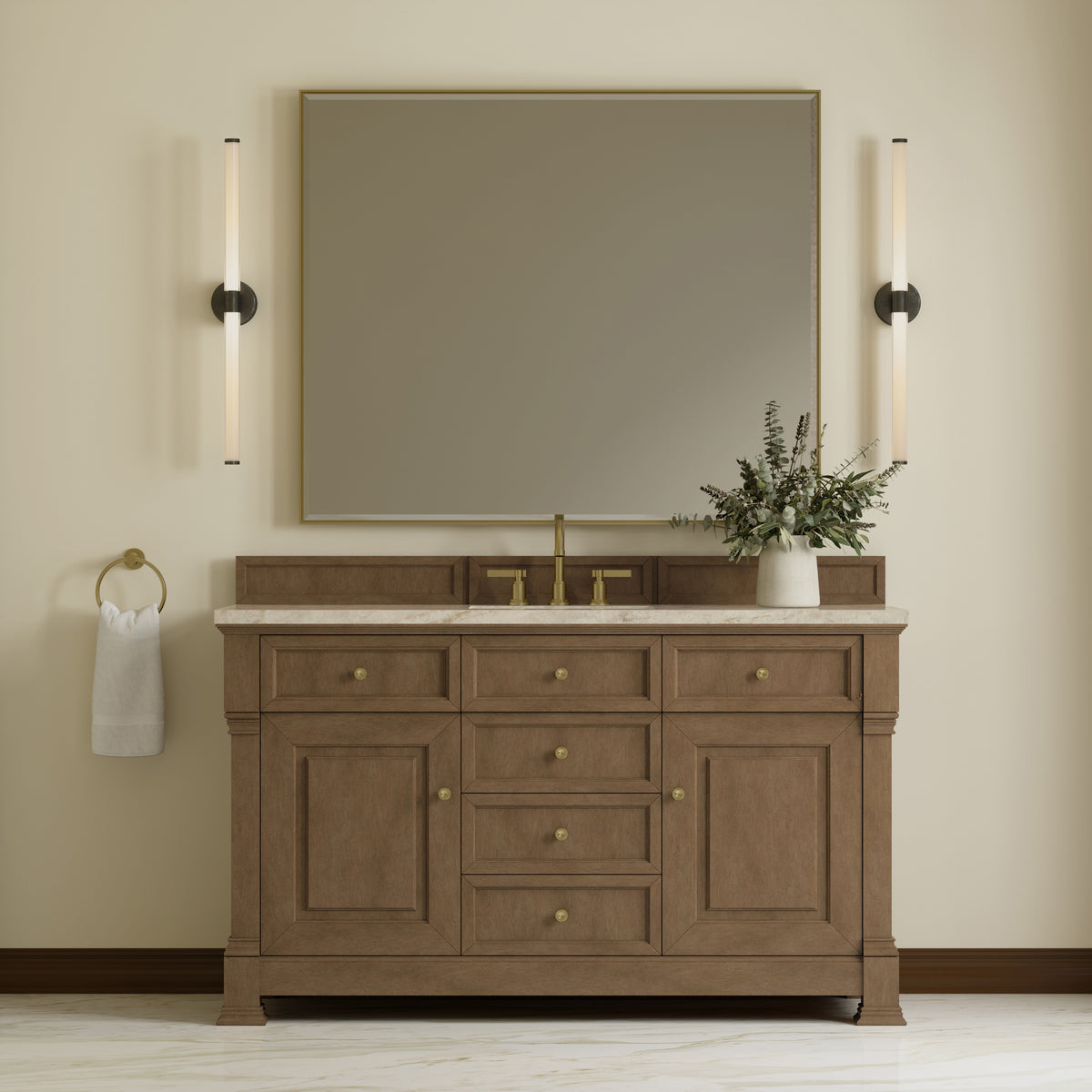 James Martin Vanities Brookfield 60" Pecan Single Vanity With 3 CM Tajnar Eclos Top