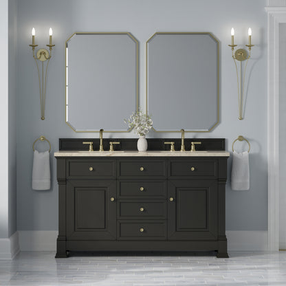 James Martin Vanities Brookfield 60" Black Onyx Double Vanity With 3 CM Tajnar Eclos Top