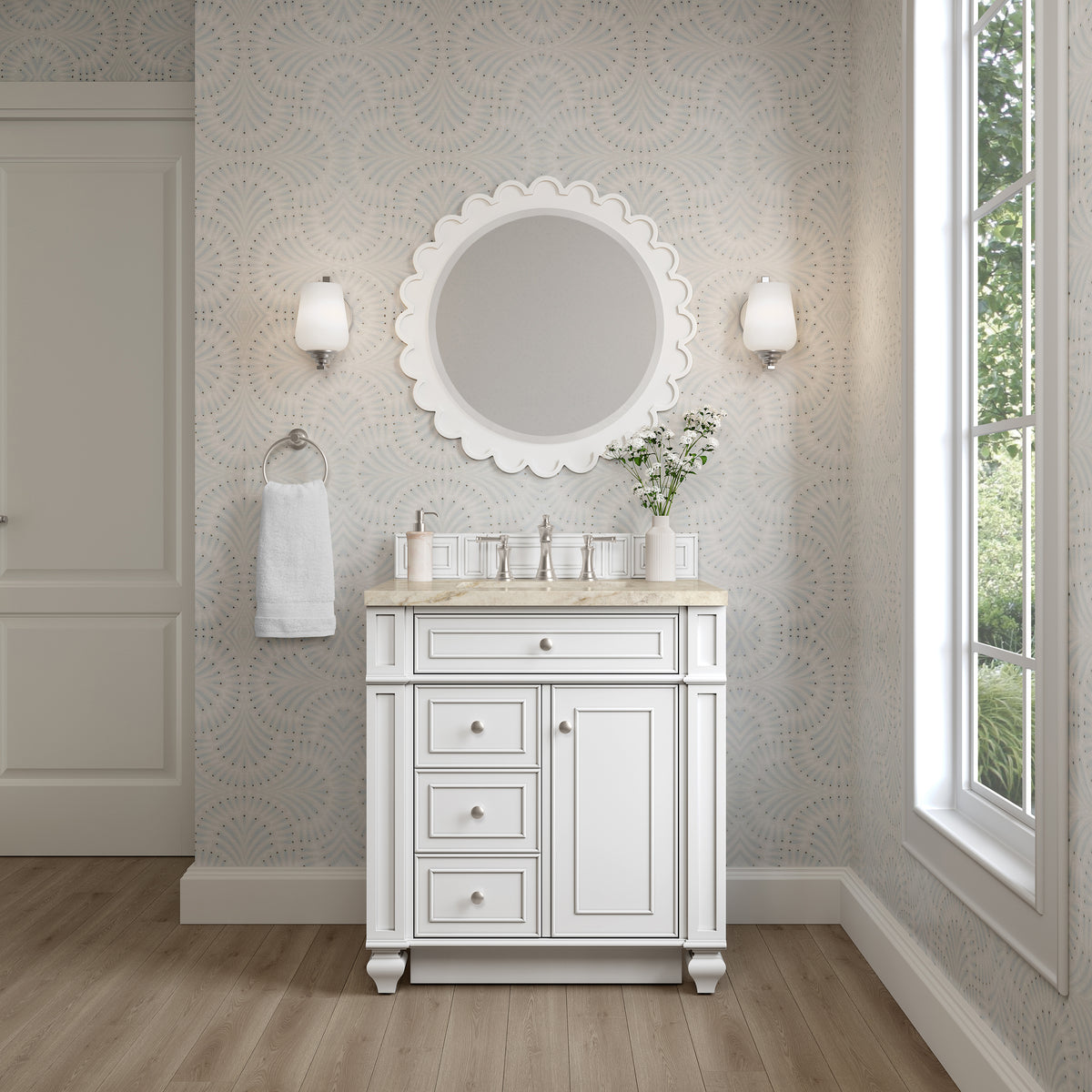 James Martin Vanities Bristol 30" Bright White Single Vanity With 3 CM Tajnar Eclos Top