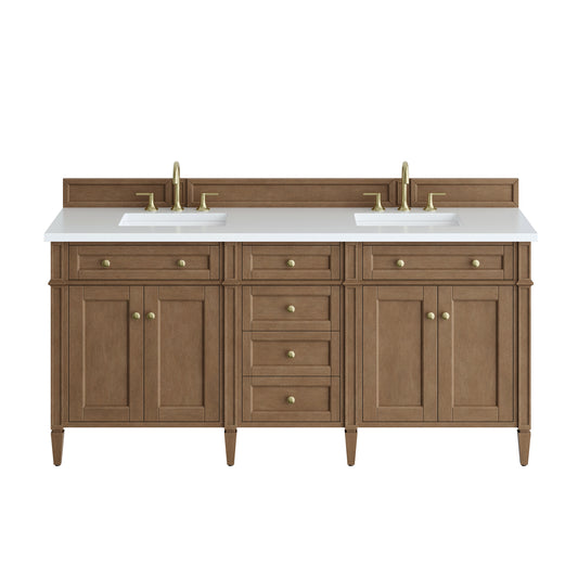 James Martin Vanities Brittany 72" Pecan Double Vanity With 3 CM White Zeus Silestone Top