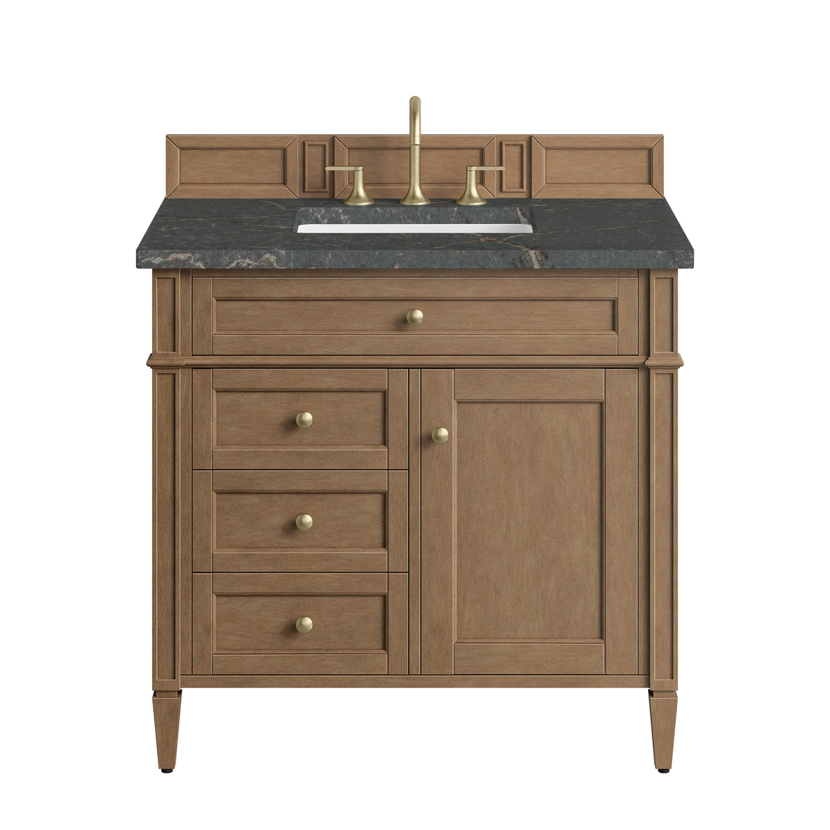James Martin Vanities Brittany 36" Pecan Single Vanity With 3 CM Parisien Bleu Silestone Top
