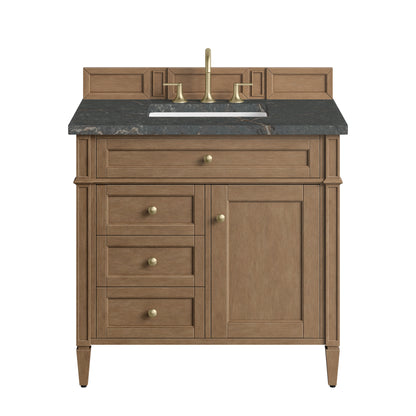 James Martin Vanities Brittany 36" Pecan Single Vanity With 3 CM Parisien Bleu Silestone Top