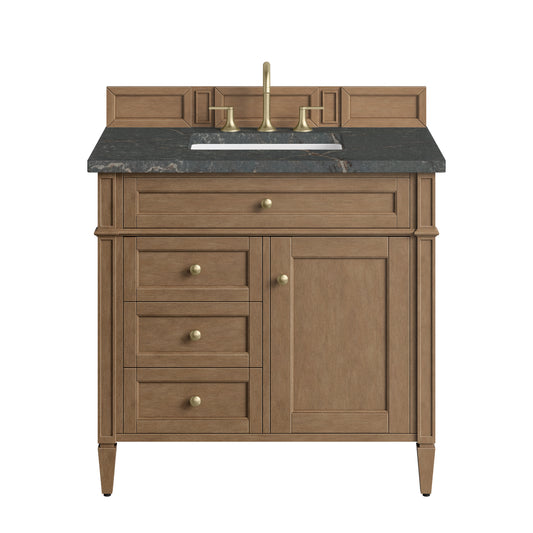 James Martin Vanities Brittany 36" Pecan Single Vanity With 3 CM Parisien Bleu Silestone Top