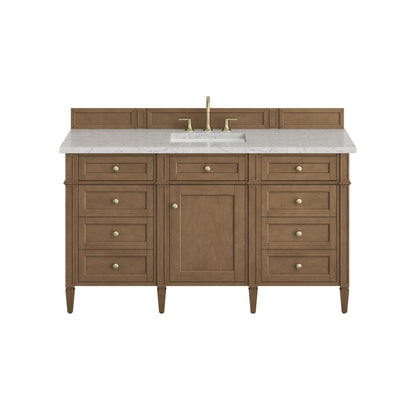 James Martin Vanities Brittany 60" Pecan Single Vanity With 3 CM Eternal Jasmine Pearl Silestone Top and FreePower Wireless Charger