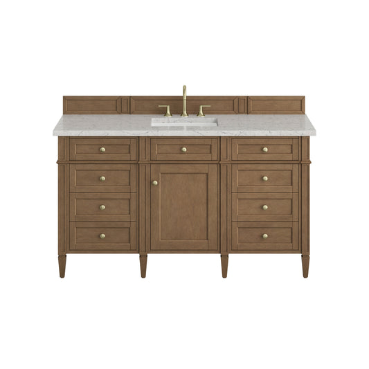 James Martin Vanities Brittany 60" Pecan Single Vanity With 3 CM Eternal Jasmine Pearl Silestone Top and FreePower Wireless Charger