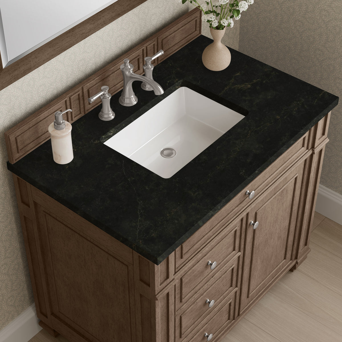 James Martin Vanities Bristol 36" Whitewashed Walnut Single Vanity With 3 CM Phantome Eclos Top
