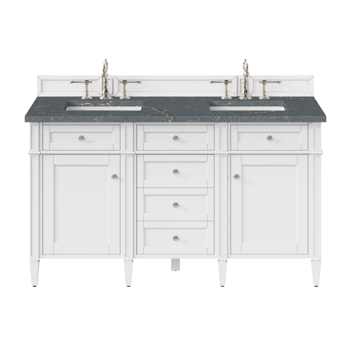 James Martin Vanities Brittany 60" Bright White Vanity Double Vanity With 3 CM Parisien Bleu Silestone Top and FreePower Wireless Charger