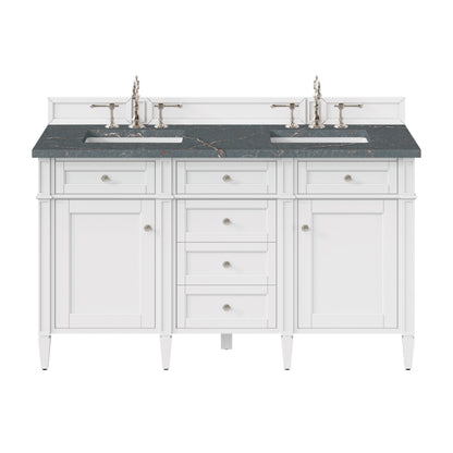 James Martin Vanities Brittany 60" Bright White Vanity Double Vanity With 3 CM Parisien Bleu Silestone Top and FreePower Wireless Charger