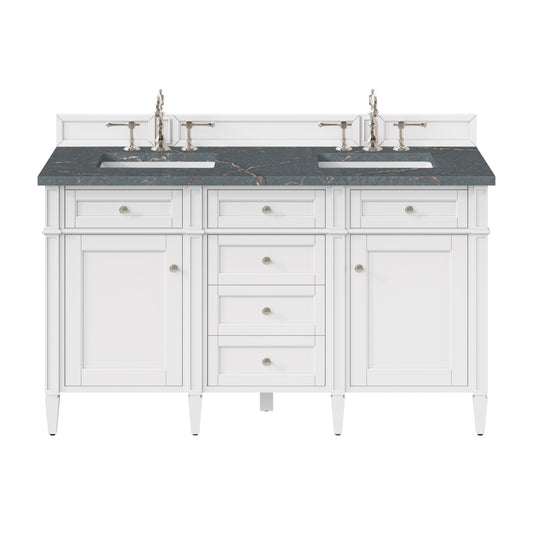 James Martin Vanities Brittany 60" Bright White Vanity Double Vanity With 3 CM Parisien Bleu Silestone Top and FreePower Wireless Charger