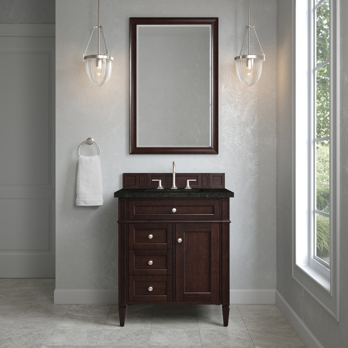 James Martin Vanities Brittany 30" Burnished Mahogany Single Vanity With 3 CM Phantome Eclos Top