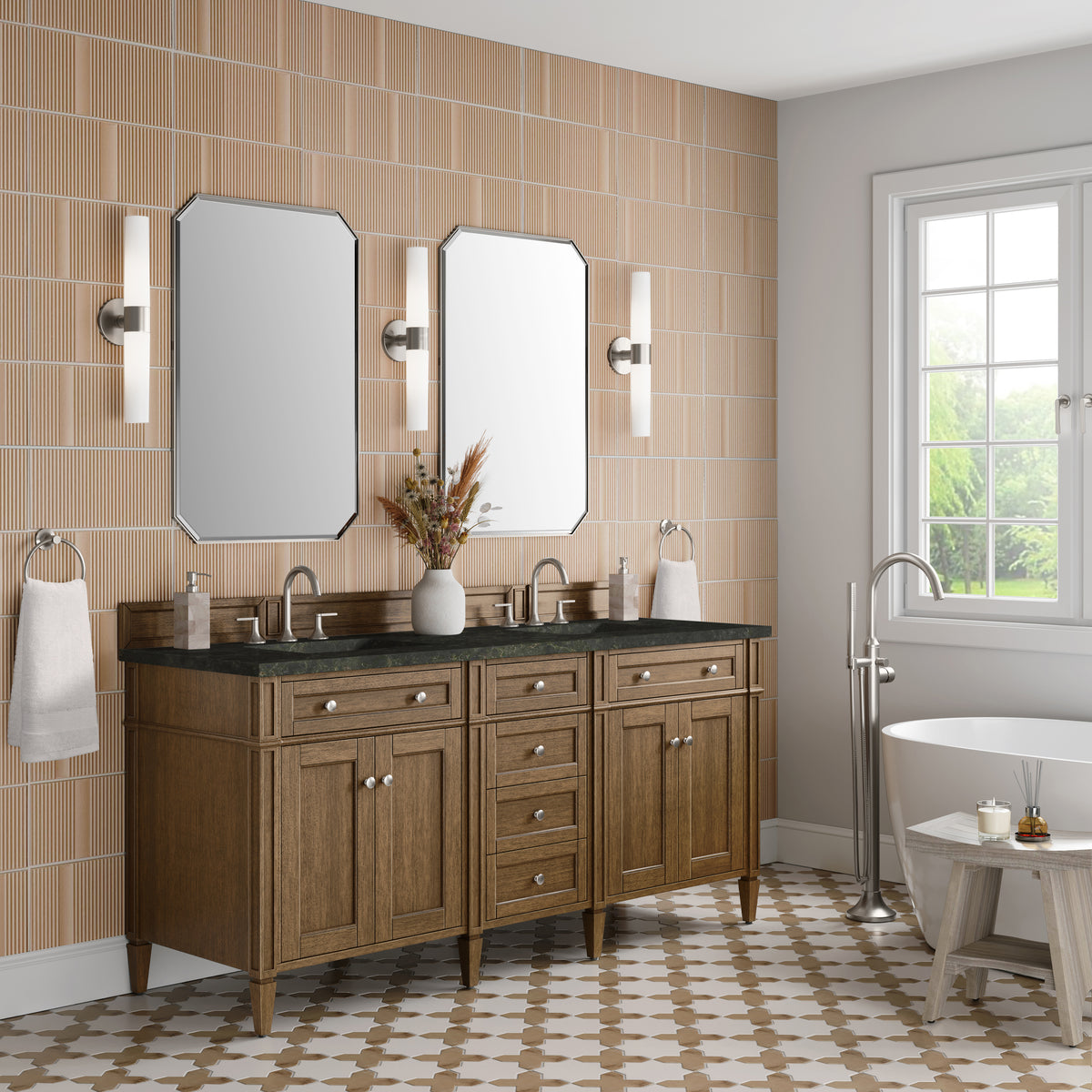 James Martin Vanities Brittany 72" Saddle Brown Double Vanity With 3 CM Phantome Eclos Top