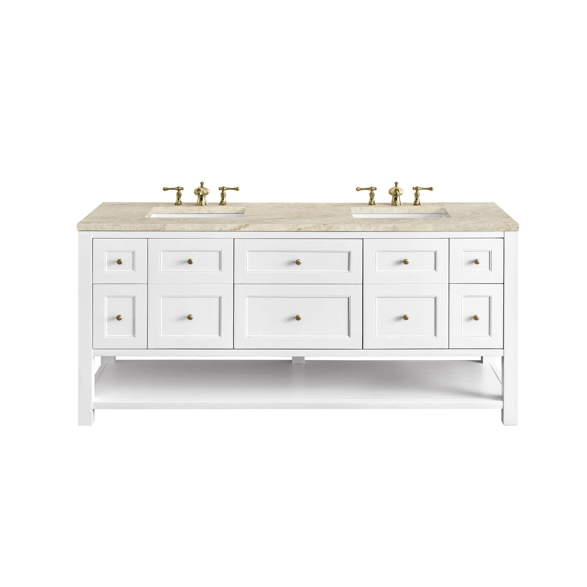 James Martin Vanities Breckenridge 72" Bright White Double Vanity With 3cm Tajnar Eclos Top