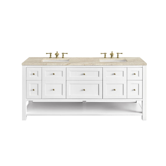 James Martin Vanities Breckenridge 72" Bright White Double Vanity With 3cm Tajnar Eclos Top