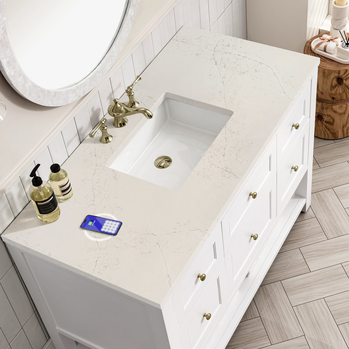 James Martin Vanities Breckenridge 48" Bright White Single Vanity With 3cm Siberian Silestone Top and FreePower Wireless Charger