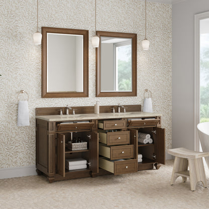 James Martin Vanities Bristol 72" Saddle Brown Double Vanity With 3 CM Tajnar Eclos Top