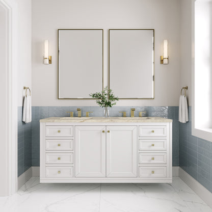 James Martin Vanities Chicago 60" Glossy White Double Vanity With 3 CM Tajnar Eclos Top