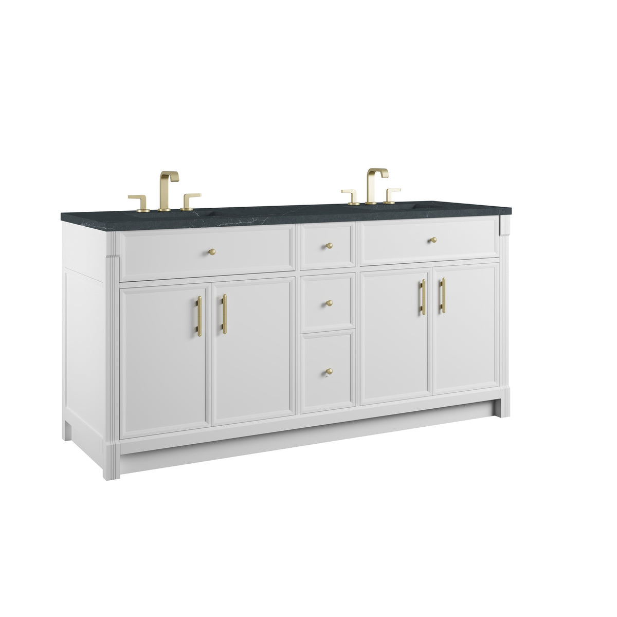 James Martin Vanities Bellshire 72" Bright White Double Vanity With 3 CM Charcoal Soapstone Silestone Top