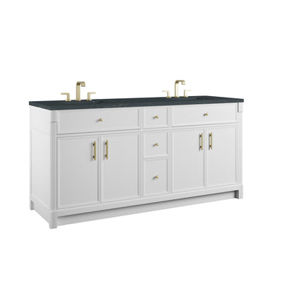James Martin Vanities Bellshire 72" Bright White Double Vanity With 3 CM Charcoal Soapstone Silestone Top
