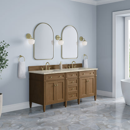 James Martin Vanities Brittany 72" Pecan Double Vanity With 3 CM Tajnar Eclos Top