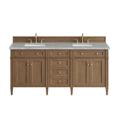 James Martin Vanities Brittany 72" Pecan Double Vanity With 3 CM Victorian Silver Silestone Top