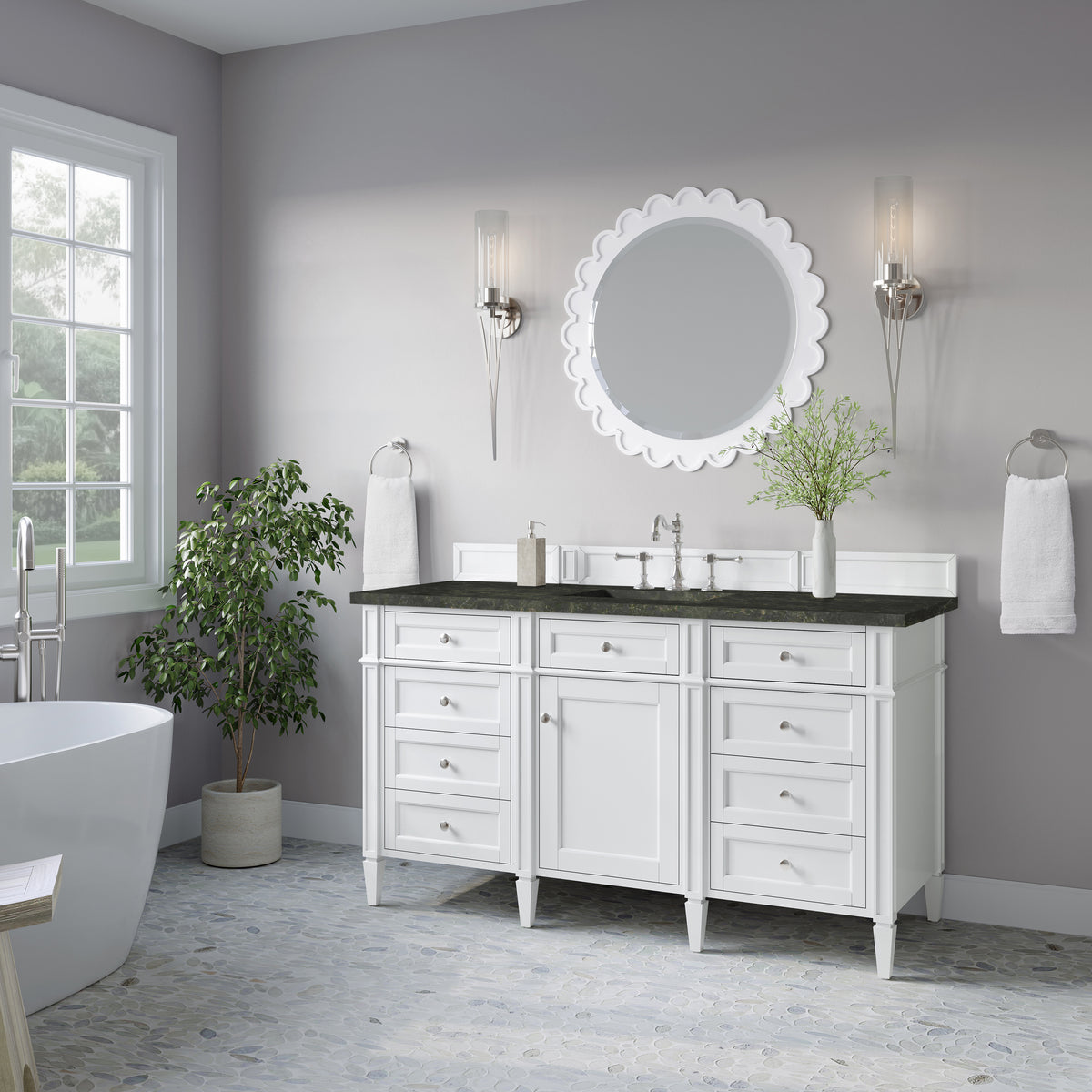 James Martin Vanities Brittany 60" Bright White Single Vanity With 3 CM Phantome Eclos Top