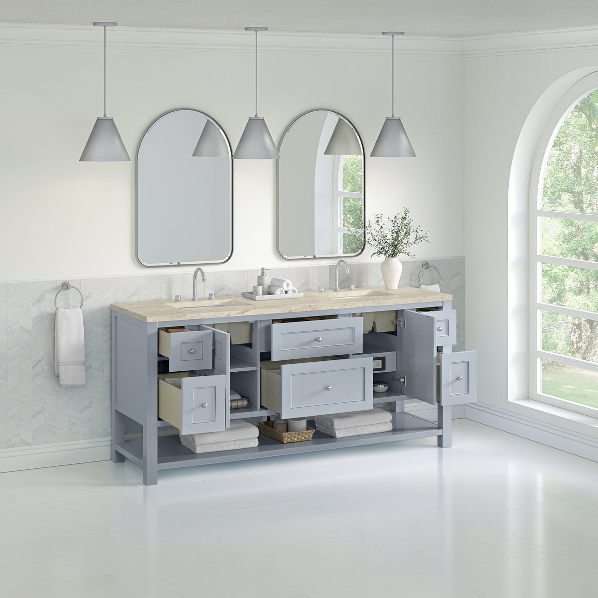 James Martin Vanities Breckenridge 72" Serenity Blue Double Vanity With 3cm Tajnar Eclos Top and FreePower Wireless Charger