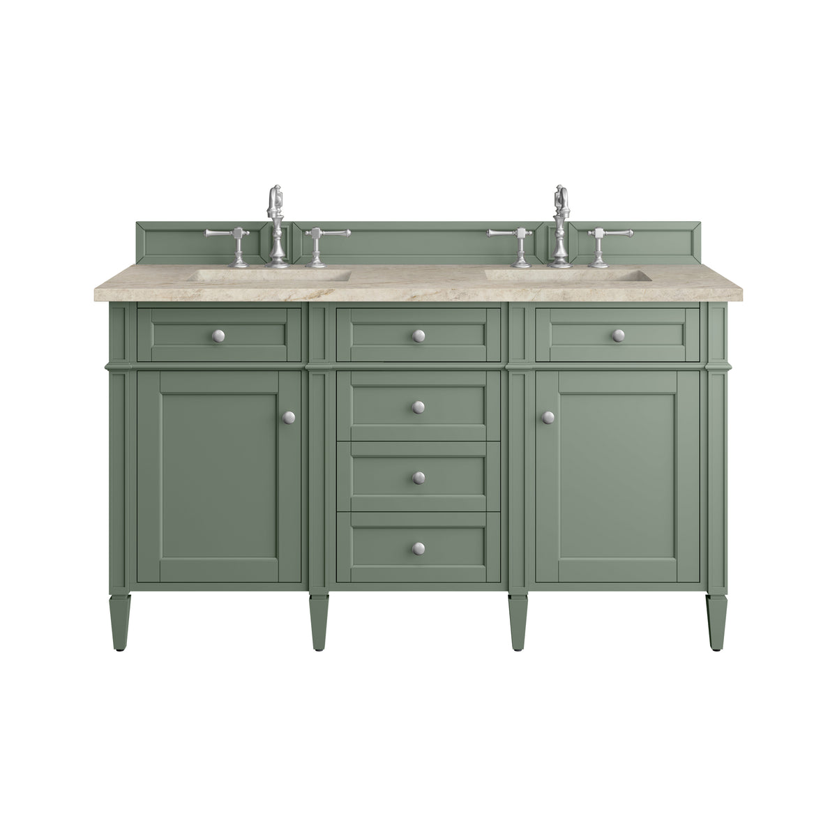 James Martin Vanities Brittany 60" Smokey Celadon Double Vanity With 3 CM Tajnar Eclos Top