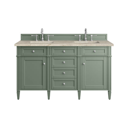 James Martin Vanities Brittany 60" Smokey Celadon Double Vanity With 3 CM Tajnar Eclos Top