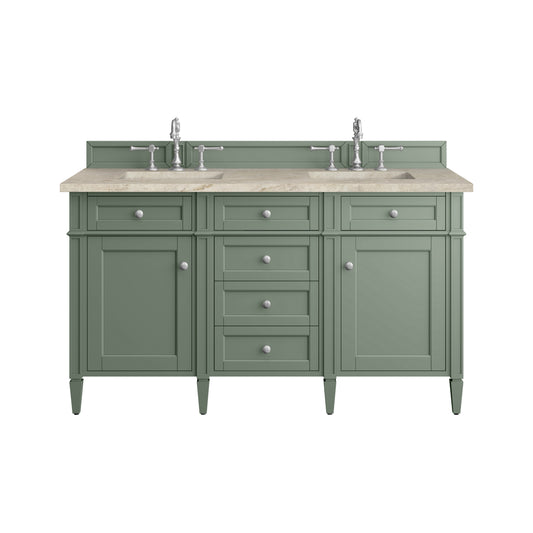 James Martin Vanities Brittany 60" Smokey Celadon Double Vanity With 3 CM Tajnar Eclos Top