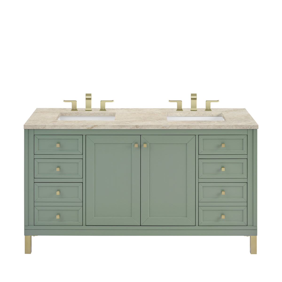 James Martin Vanities Chicago 60" Smokey Celadon Double Vanity With 3 CM Tajnar Eclos Top
