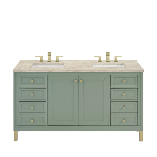 James Martin Vanities Chicago 60" Smokey Celadon Double Vanity With 3 CM Tajnar Eclos Top