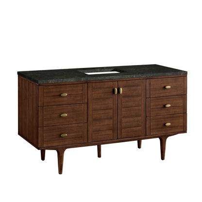 James Martin Vanities Amberly 60" Mid-Century Walnut Single Vanity With 3 CM Phantome Eclos Top