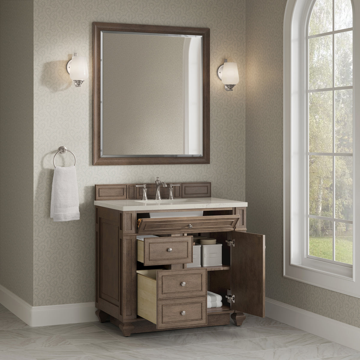 James Martin Vanities Bristol 36" Whitewashed Walnut Single Vanity With 3 CM Siberian Silestone Top