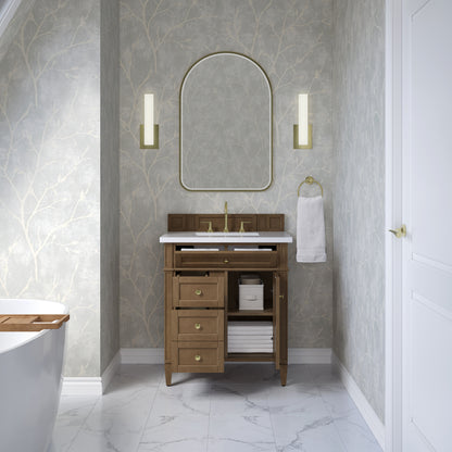 James Martin Vanities Brittany 30" Pecan Single Vanity With 3 CM White Zeus Silestone Top