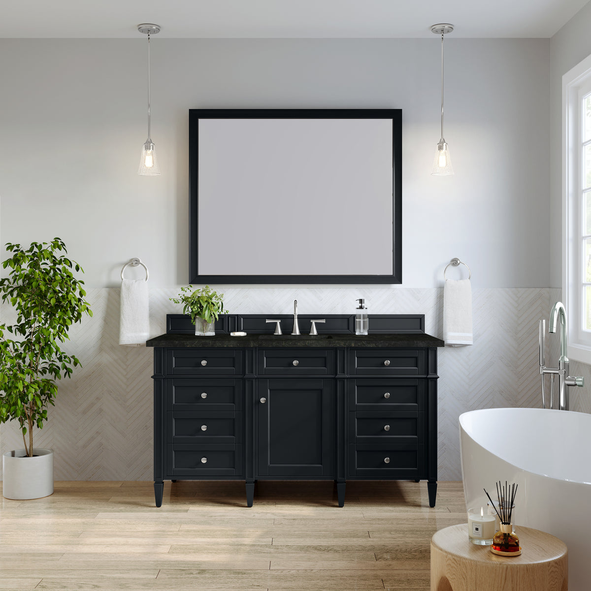 James Martin Vanities Brittany 60" Black Onyx Single Vanity With 3 CM Phantome Eclos Top