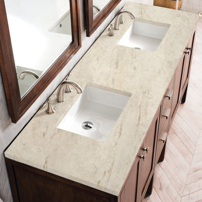 James Martin Vanities Addison 72" Mid-Century Acacia Double Vanity With 3 CM Tajnar Eclos Top
