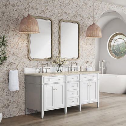 James Martin Vanities Brittany 72" Bright White Double Vanity With 3 CM Tajnar Eclos Top