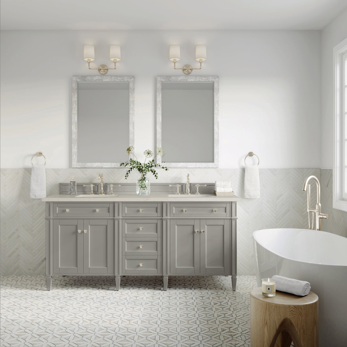 James Martin Vanities Brittany 72" Urban Gray Double Vanity With 3 CM Siberian Silestone Top