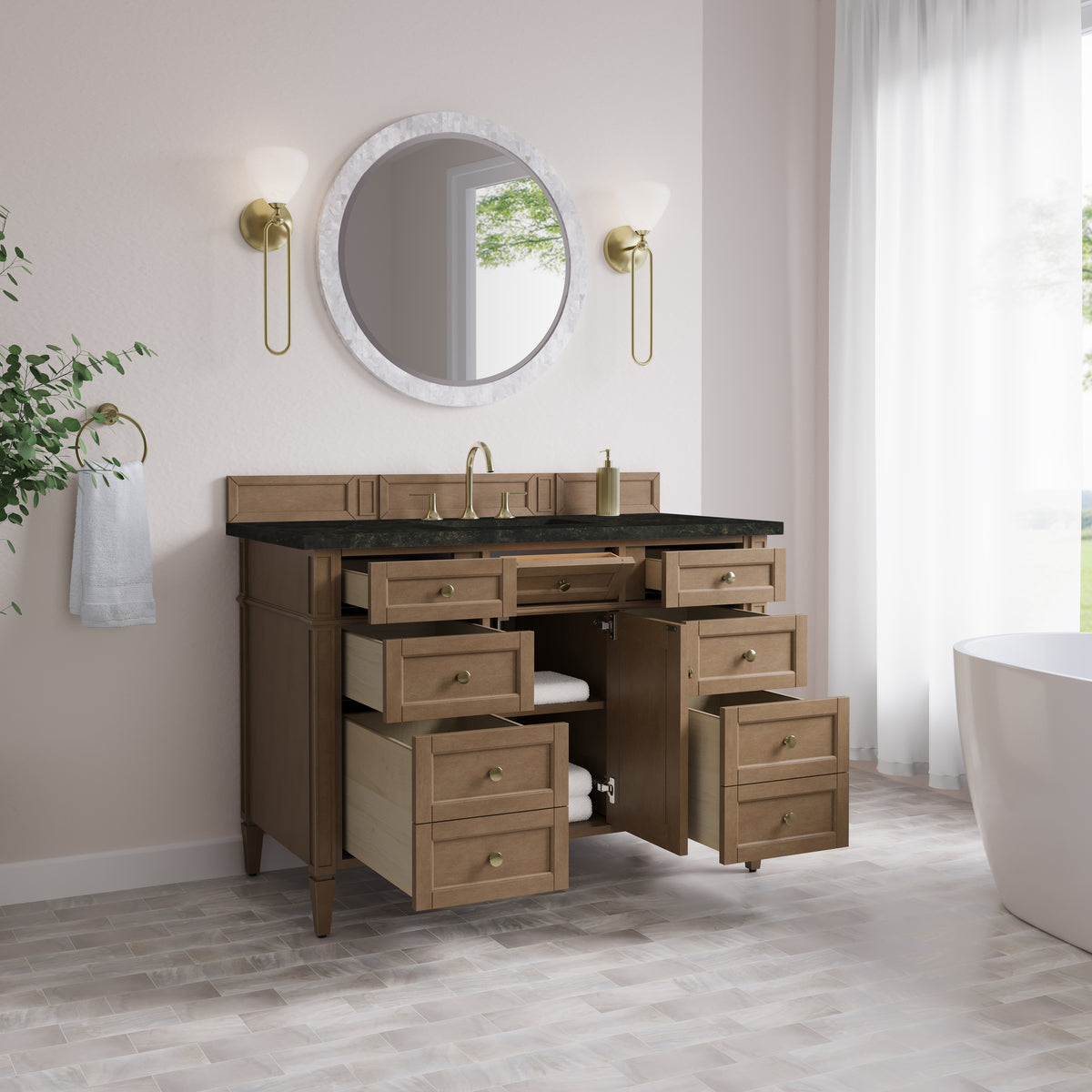 James Martin Vanities Brittany 48" Pecan Single Vanity With 3 CM Phantome Eclos Top