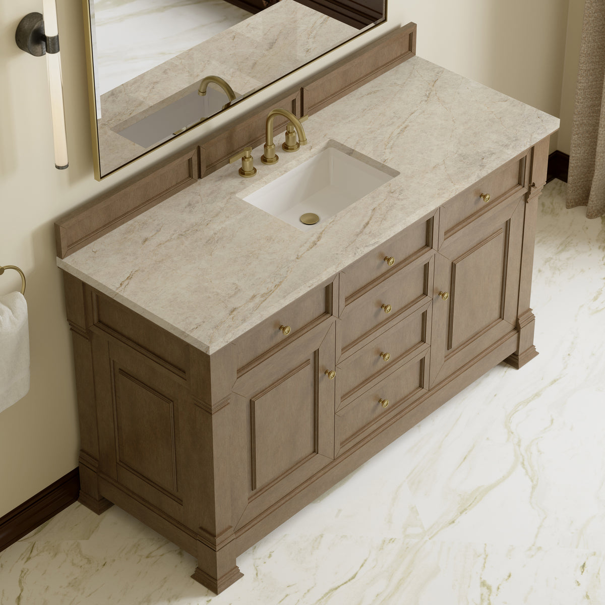 James Martin Vanities Brookfield 60" Pecan Single Vanity With 3 CM Tajnar Eclos Top