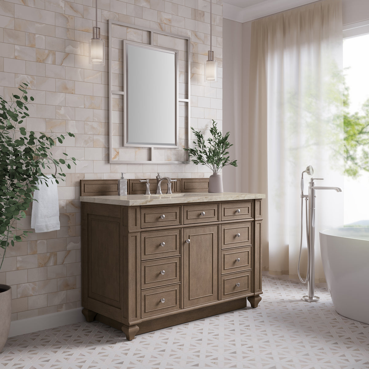 James Martin Vanities Bristol 48" Whitewashed Walnut Single Vanity With 3 CM Tajnar Eclos Top and FreePower Wireless Charger