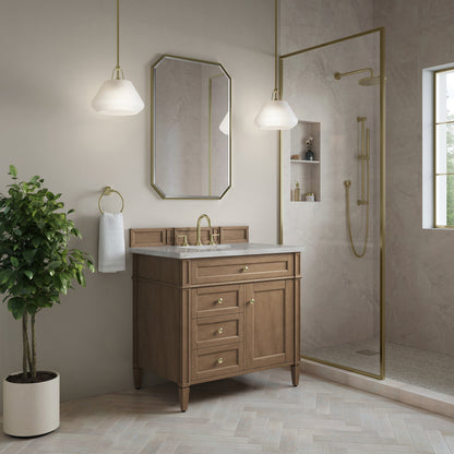James Martin Vanities Brittany 36" Pecan Single Vanity With 3 CM Victorian Silver Silestone Top