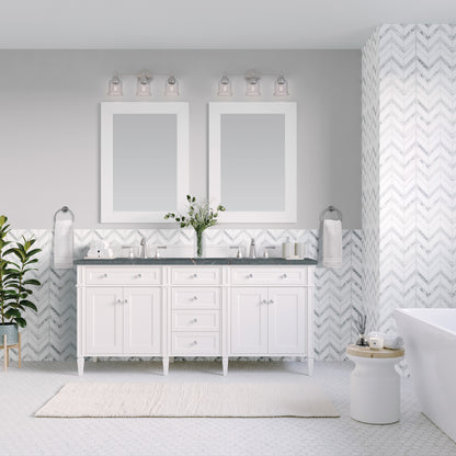 James Martin Vanities Brittany 60" Bright White Vanity Double Vanity With 3 CM Parisien Bleu Silestone Top and FreePower Wireless Charger