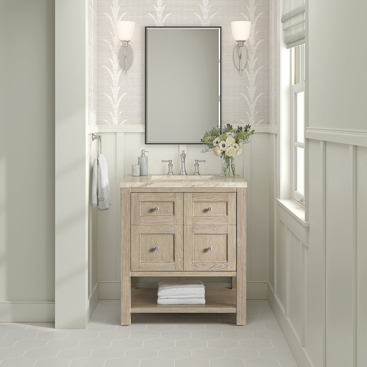 James Martin Vanities Breckenridge 30" Whitewashed Oak Single Vanity With 3cm Tajnar Eclos Top