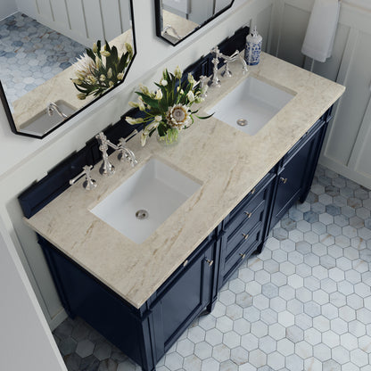James Martin Vanities Brittany 60" Victory Blue Double Vanity With 3 CM Tajnar Eclos Top