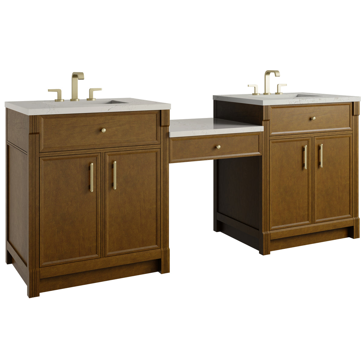 James Martin Vanities Bellshire 84" Honey Oak Dual Vanity Set With 3 cm Siberian Silestone Top and 24" Make-Up Counter