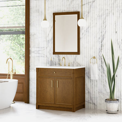 James Martin Vanities Bellshire 36" Honey Oak Single Vanity With 3 CM White Zeus Silestone Top