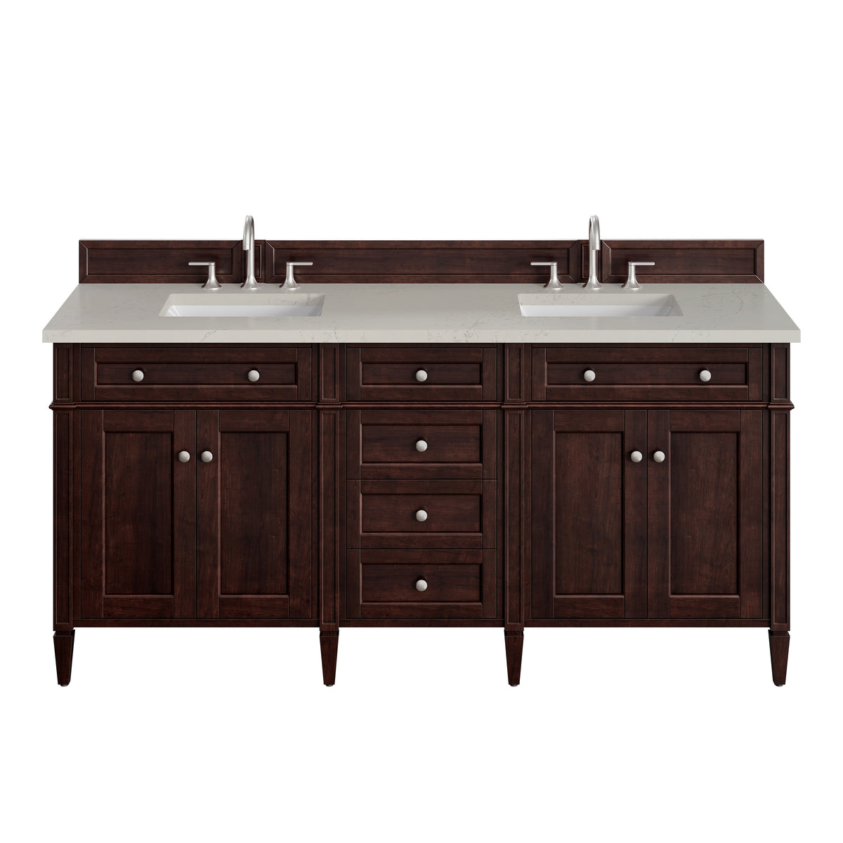 James Martin Vanities Brittany 72" Burnished Mahogany Double Vanity With 3 CM Siberian Silestone Top and FreePower Wireless Charger